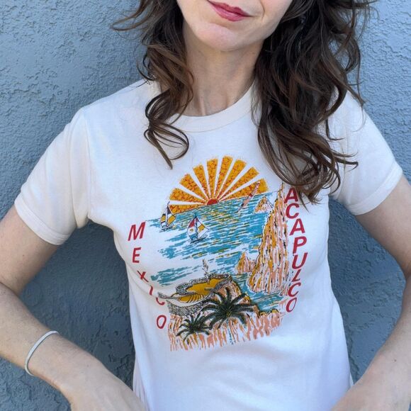 Vintage Mexico T Shirt 50s 60s Acapulco Tee Ringer Retro Xs/S - Picture 11 of 13